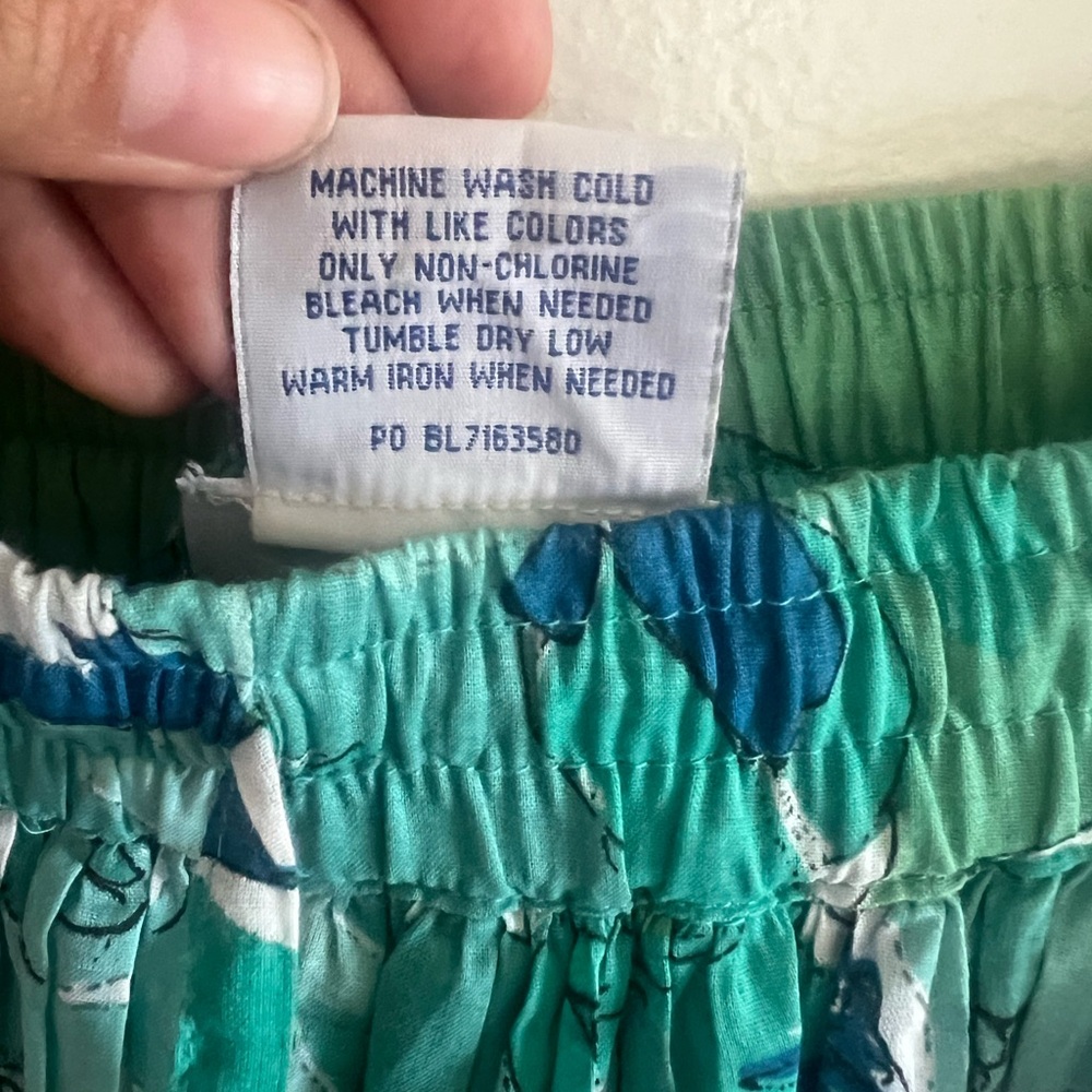100% Cotton Vintage Blue and Green Floral Maxi Skirt with Elastic Band Large - Picture 4 of 8